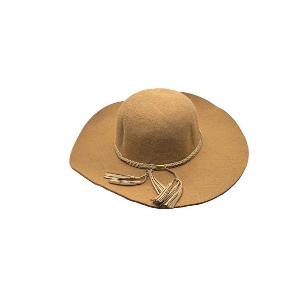 Tan Fedora Hat Vintage Wide Brim Tassel